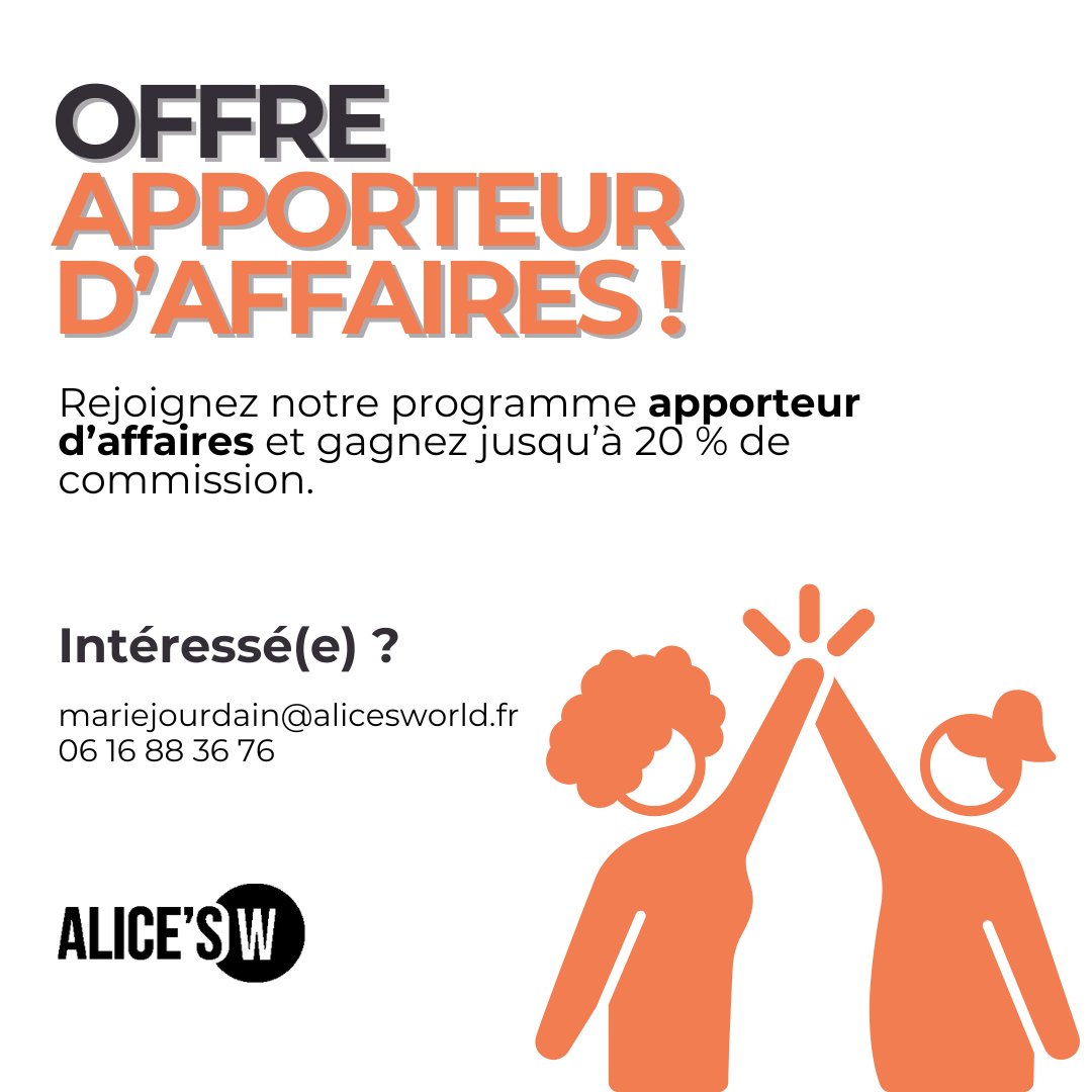 MarieJNLH's tweet photo. 🚀 Recommandez Alice’s World et touchez jusqu’à 20 % de commission !
Web, branding, réseaux, IA, événementiel…
Devenez apporteur d'affaires et transformez votre réseau en revenu.
📧 mariejourdain@alicesworld.fr
#apporteurdaffaire #alicesworld https://t.co/O8hOzpi7PI