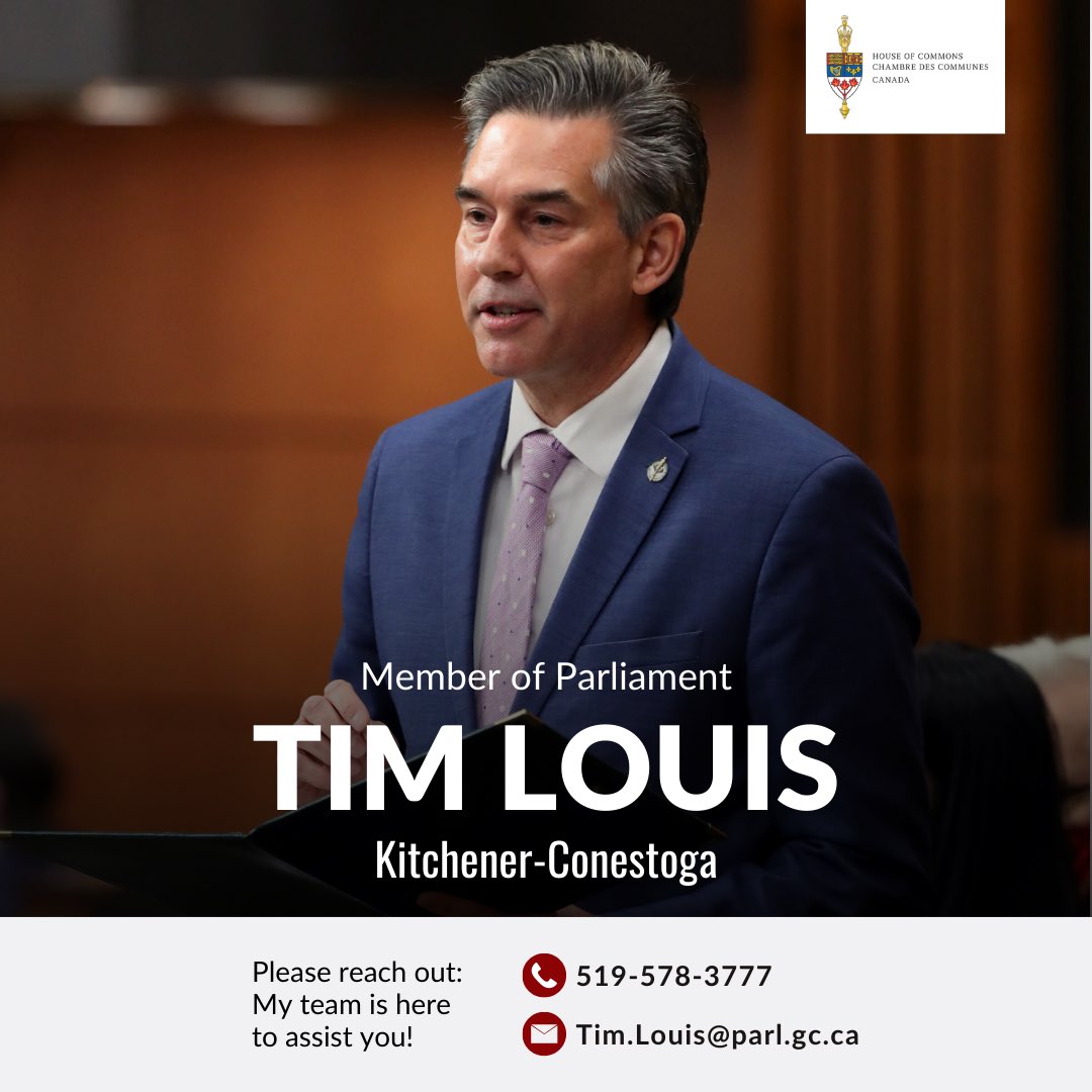 TimLouisKitCon's tweet image. My constituency office is here to help!
Get in touch for support with federal programs, supports, funding and more.
☎️ (519) 578-3777
📨 Tim.Louis@parl.gc.ca