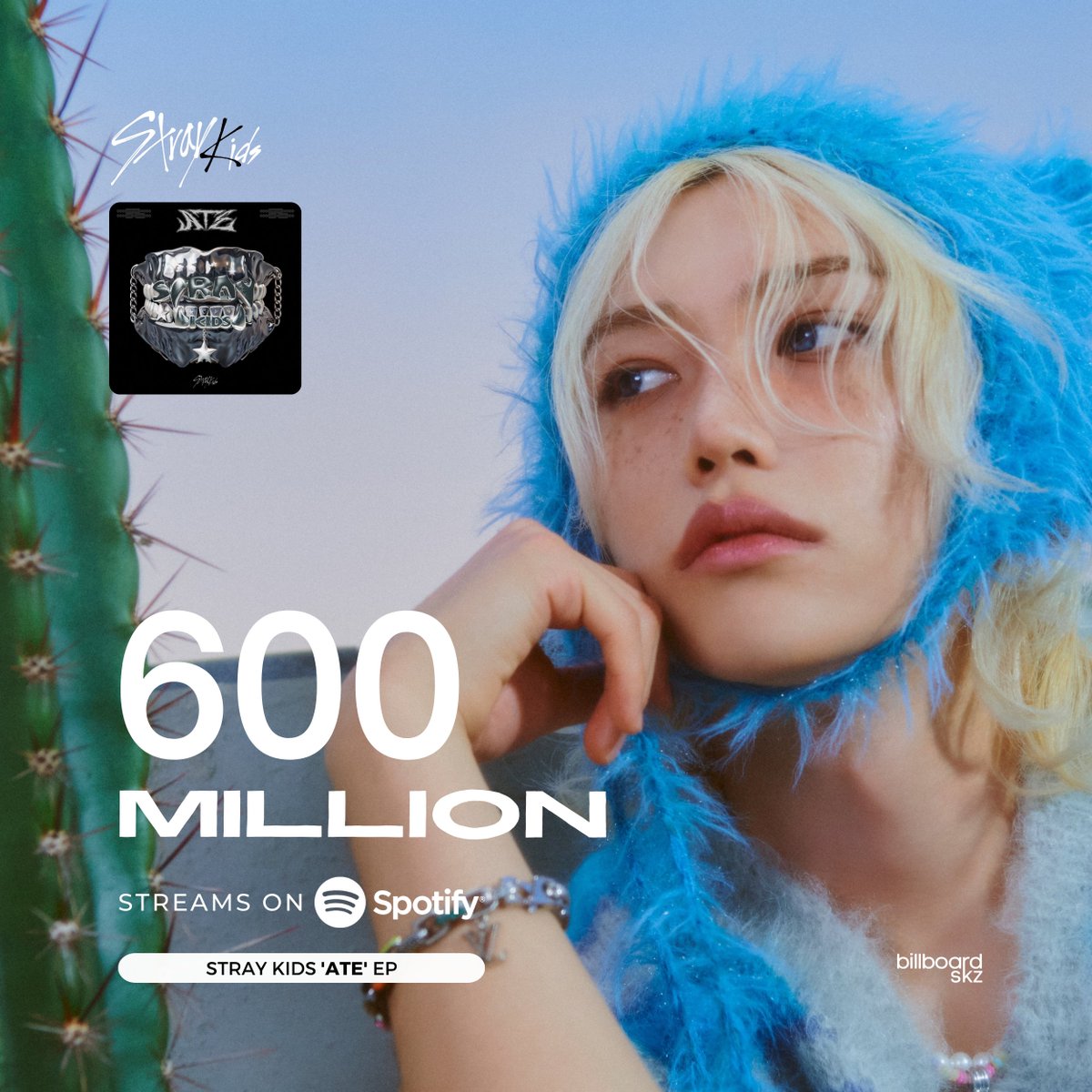 billboardskz's tweet photo. <ATE> EP by @Stray_Kids already surpassed 600,000,000 (600M) streams on Spotify, their 7th album to do so!

#StrayKids #ATE #ChkChkBoom https://t.co/Cw9B3X2q6J