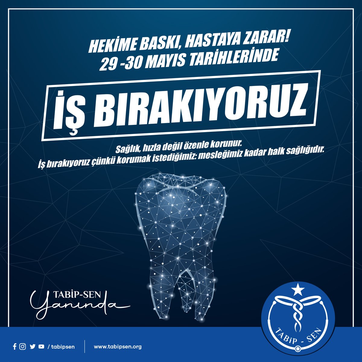 Hekime Baskı, Hastaya Zarar!
Kamu diş hekimlerine dayatılan dakikalarla sınırlı muayene süreleri, sadece hekimleri değil, hastaların sağlığını da riske atmaktadır.
Bu tempo içinde ne doğru teşhis koymak mümkündür ne de kalıcı tedavi sunmak.

Bizler; nitelikli, bilimsel ve etik
