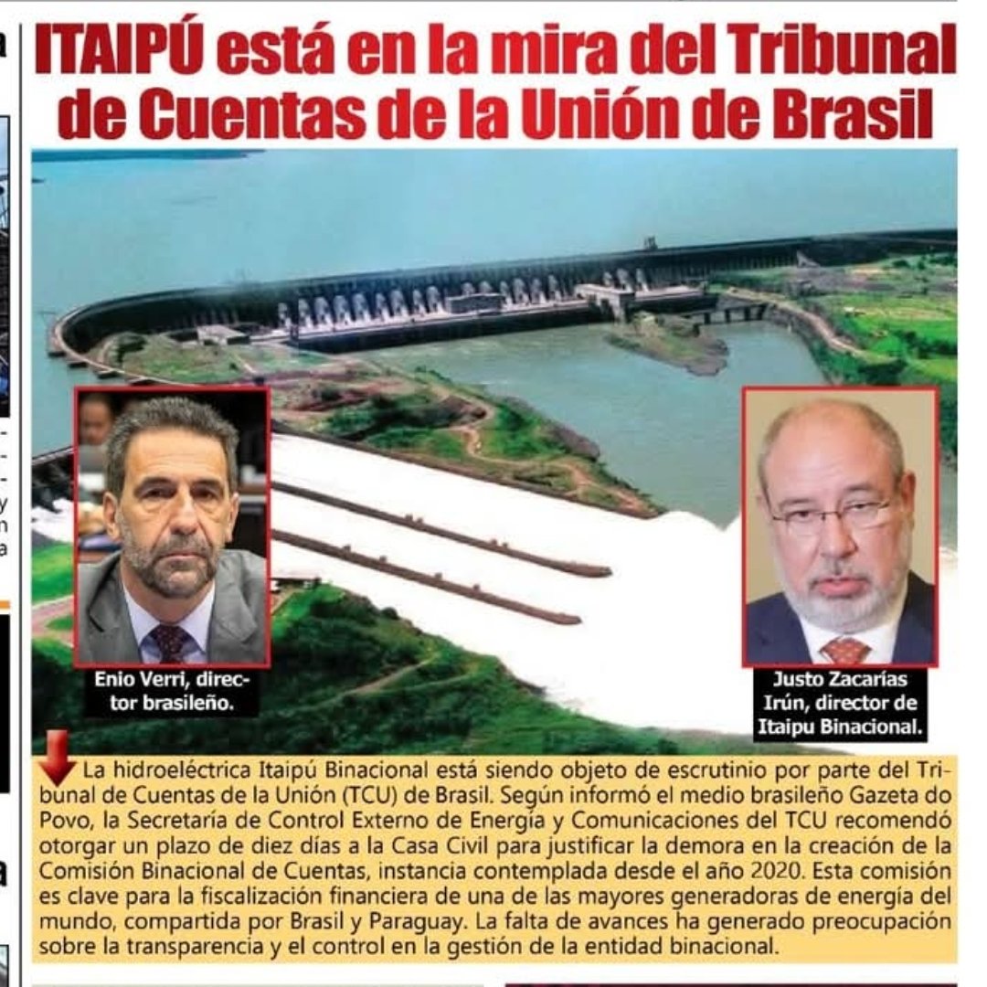 DIRECTOR PARAGUAYO DE ITAIPÚ JUSTO ZACARIAS, USURPADOR DEL PODER LEGISLATIVO PARAGUAYO, IMPULSA CREAR "COMISIÓN BINACIONAL DE CUENTAS" , PARA EVITAR QUE EL ESTADO Y PUEBLO PAYO.PUEDA RECLAMAR ACTOS LESIVOS CONTRA LA EMPRESA Itaipú, que REPERCUTEN CONTRA LOS INTERESES PARAGUAYOS.