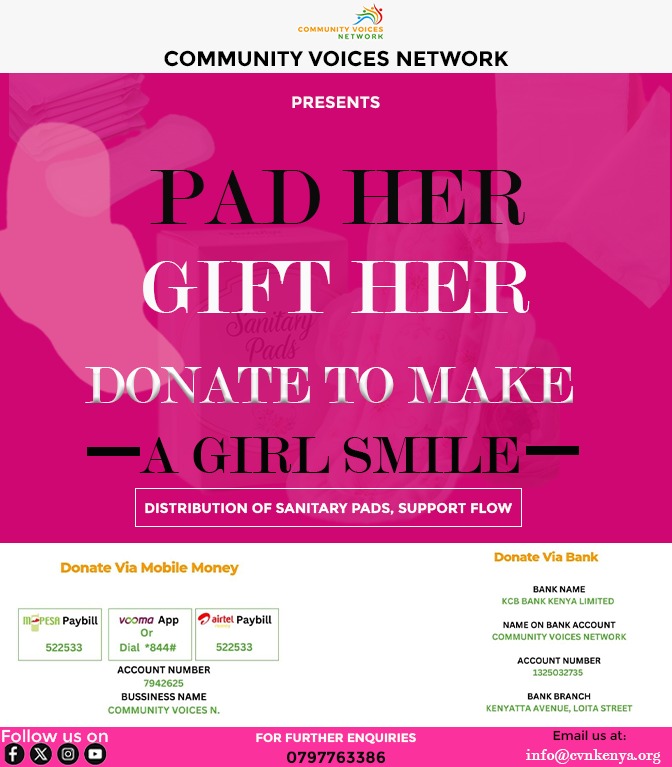 Community Voices Network (@sautizetu254) on Twitter photo Every girl deserves dignity.
No girl should choose between food, respect and sanitary towels.
Help us keep adolescent girls in Korogocho in school and confident.
Donate!
Drop off: CVN offices
Acc details are also provided
#CommunityVoices #MHM202
<a href="/NiaYanguKe/">NiaYanguKe</a> Every girl deserves dignity.
No girl should choose between food, respect and sanitary towels.
Help us keep adolescent girls in Korogocho in school and confident.
Donate!
Drop off: CVN offices
Acc details are also provided
#CommunityVoices #MHM202
<a href="/NiaYanguKe/">NiaYanguKe</a>