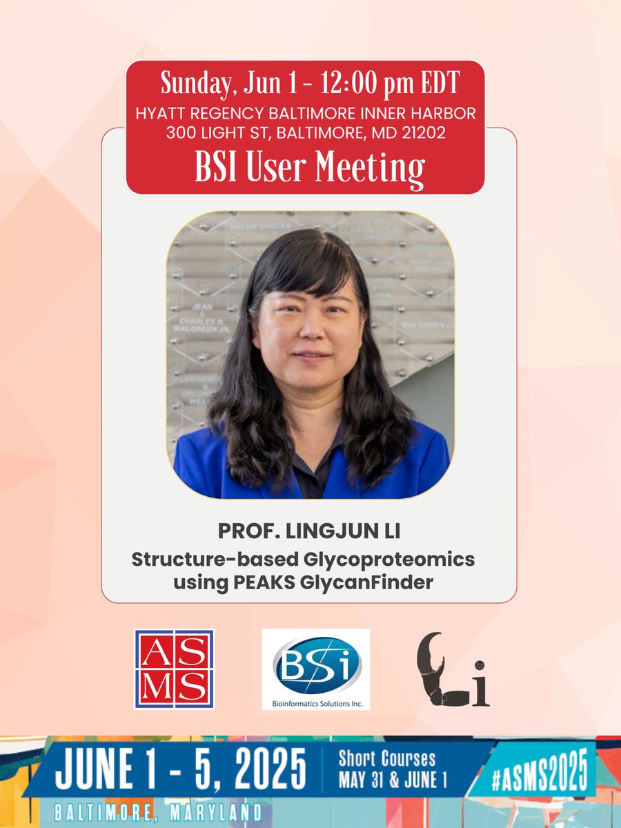 LiResearch's tweet image. #ASMS2025 is around the corner and we can&apos;t wait to share our latest MS research with you 🥳🥳🥳 Check out the special presentation of our PI @LingjunLi2 at the @bsi_peaks User Meeting, 4 exciting orals and 22 informative posters from our lab this year 🤓🤓🤓