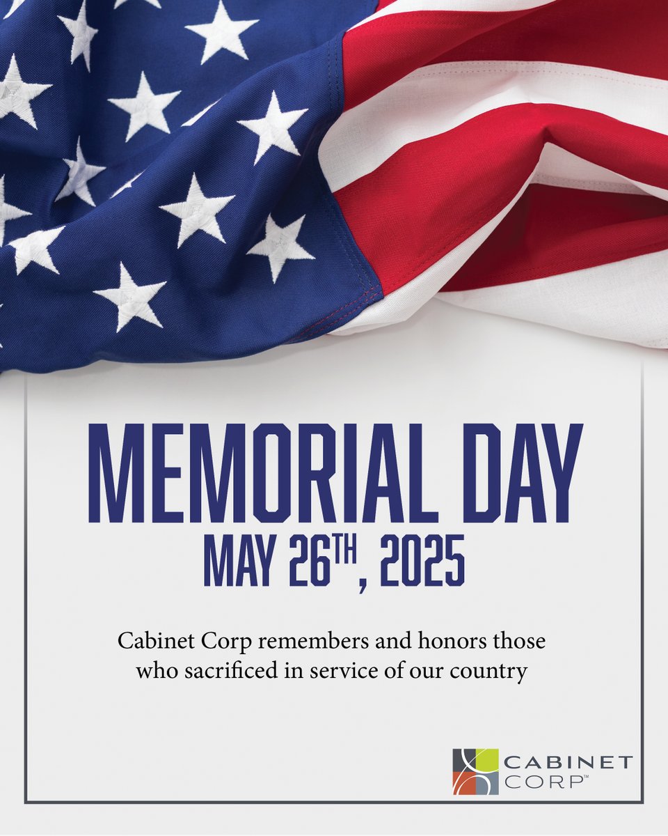 CabinetCorp's tweet photo. This Memorial Day, we honor the brave individuals who served our country. In respect for their courage and sacrifice, all Cabinet Corp design centers will close at 3 p.m. in observance.

#MemorialDay #CabinetCorp #WeRemember #MemorialDayWeekend #CustomCabinets https://t.co/5rvLvcjF5K