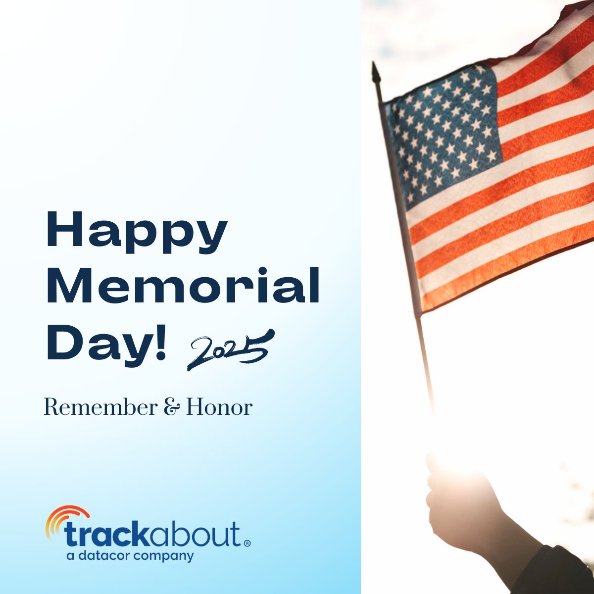 Trackabout's tweet photo. This Memorial Day, we’re taking a moment to honor the brave men and women who gave their lives in service to our country. 

We’re grateful for their sacrifice. And for the freedoms we enjoy because of them. 

Wishing everyone a happy and safe holiday.

#MemorialDay #ThankYou https://t.co/QKcJGa9hsz