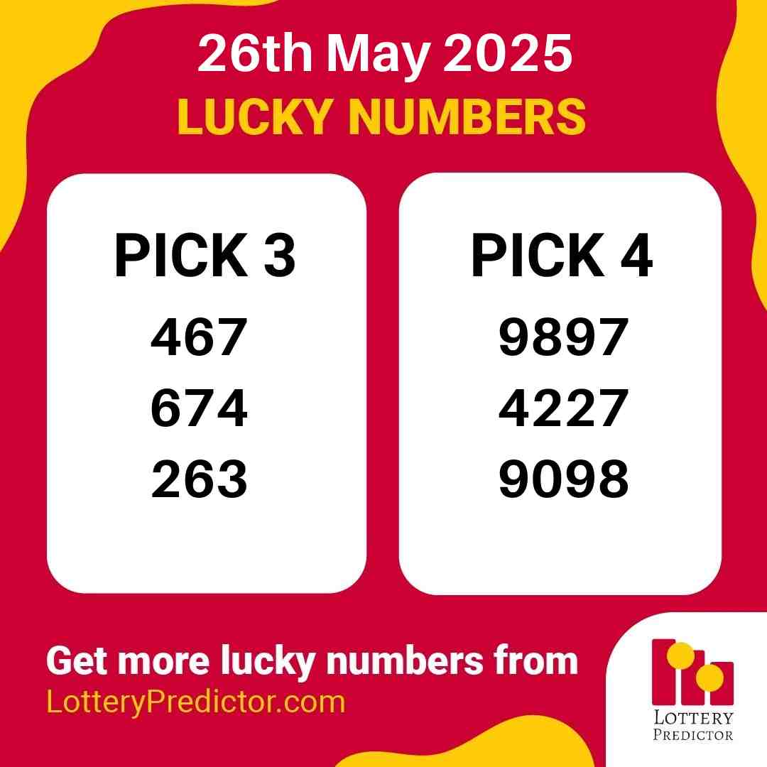 Lottery_Predict's tweet photo. Lucky lottery numbers for Monday, 26th May 2025
#lottery #lotterynumbers
https://t.co/gwD0u3Auv7 https://t.co/6BSQJMAzAV