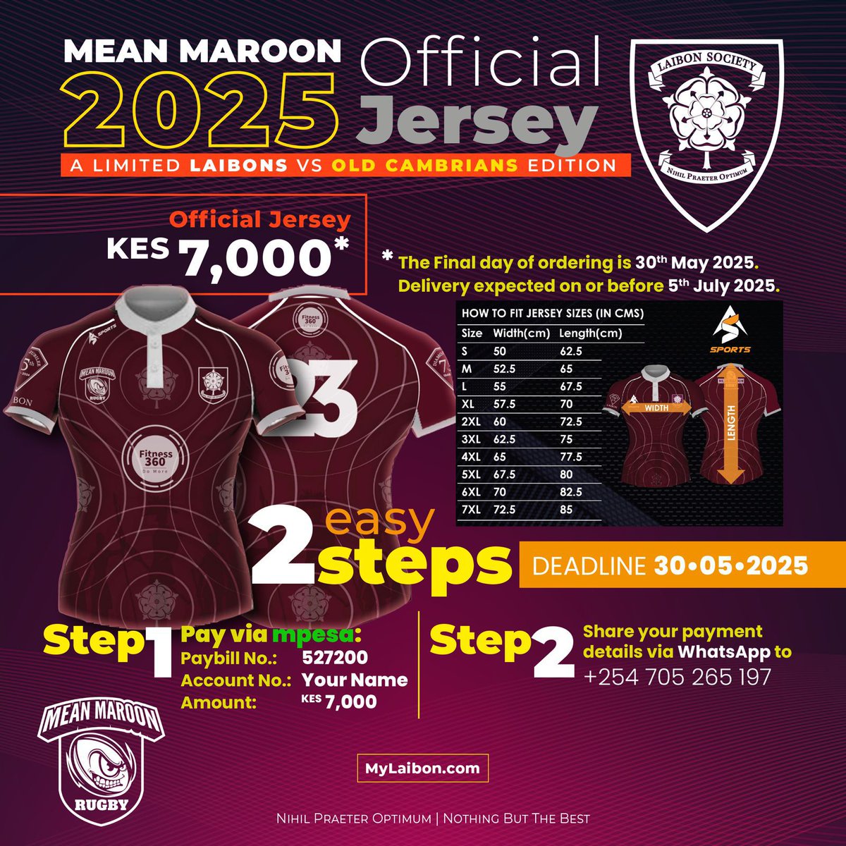 The Laibon Society (@laibonsociety) on Twitter photo 4 DAYS TO GO!
Orders for the Limited Edition Mean Maroon Jersey close May 30th!
Grab yours ahead of the epic Laibon vs Old Cambrians match on July 5th.
All proceeds go towards the sports and education endowment fund.
Order: surl.lu/tvasnc
<a href="/lenanaschool/">Lenana School</a> <a href="/OldCambrian/">Old Cambrian Society</a> 4 DAYS TO GO!
Orders for the Limited Edition Mean Maroon Jersey close May 30th!
Grab yours ahead of the epic Laibon vs Old Cambrians match on July 5th.
All proceeds go towards the sports and education endowment fund.
Order: surl.lu/tvasnc
<a href="/lenanaschool/">Lenana School</a> <a href="/OldCambrian/">Old Cambrian Society</a>