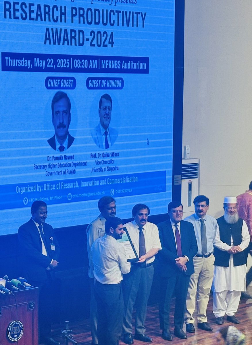 I am deeply honored to receive the Research Productivity Award 2024, presented by Prof. Dr. Qaisar Abbas (Vice Chancellor, University of Sargodha), I extend my heartfelt gratitude to my Postdoc supervisor, Dr. Annet Kirabo,  Lab Colleaques, and Collaboraters😇