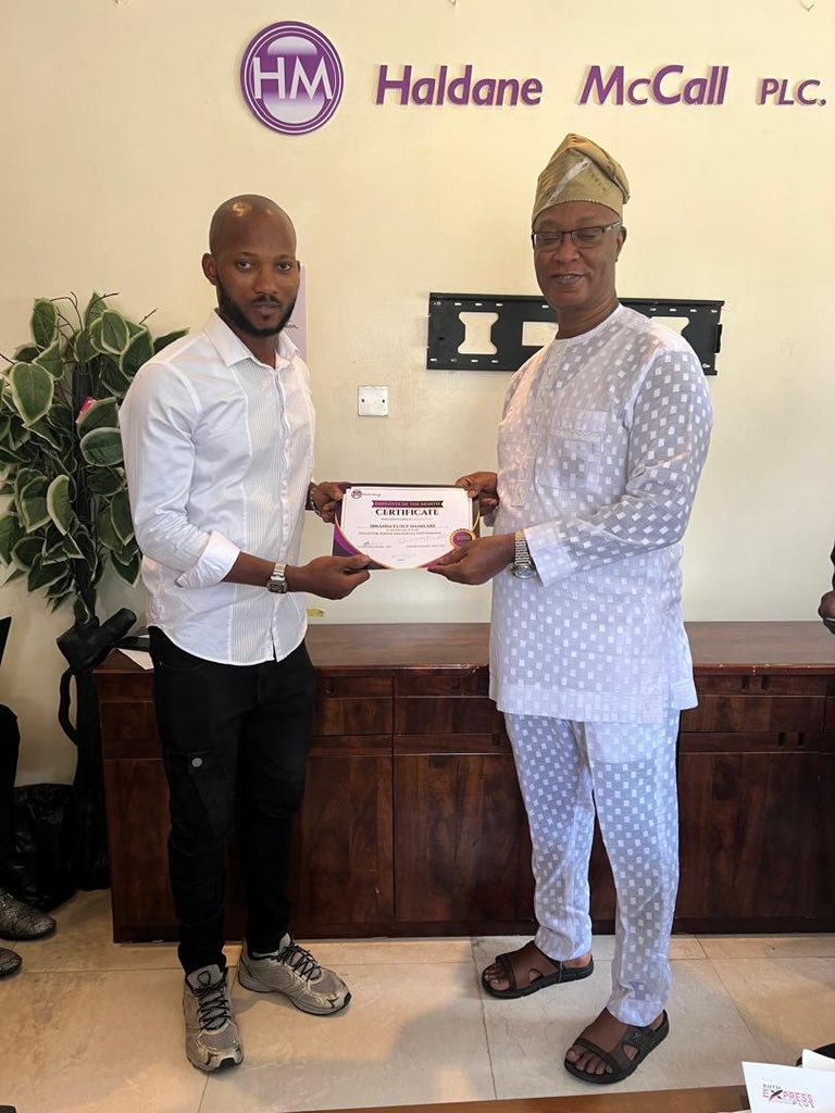 edwardakinlade's tweet photo. Haldane McCall plc 

Employee of the month awardees for the month of  April 2025 

1.Oladele   Seun T                                    (Haldane McCall PLC)
2.Ibrahim  Yusuf  Damilare                         (Suru Express plus G.R.A)
3.Bose  Taiwo Omogbeyin                          (Suru Express Hotel Surulere)
4.Abiodun  Pelumi                              (Suru Express plus Ikorodu)
5.Elijah   Chukwu Emmanuek                     (Suru Security Limited)