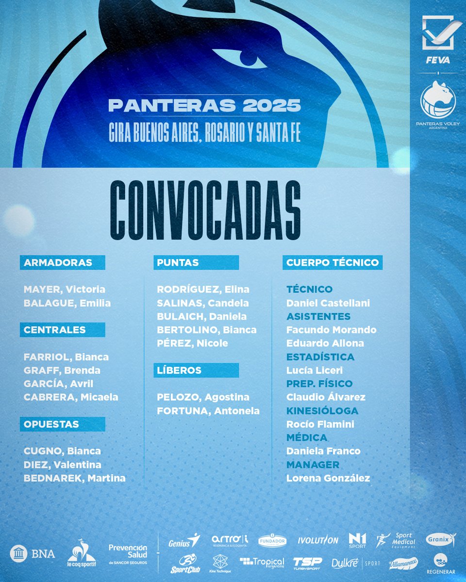 🐾🇦🇷 Las Panteras tienen la lista confirmada para la gira internacional 🙌

28/5 vs Alemania en Buenos Aires
30/5 vs R. Checa en Rosario
31/5 vs Selección U23 en Rosario
1/6 vs Alemania en Santa Fe

#VamosPanteras
#VamosArgentina 

🌐 feva.org.ar/selecciones-na…