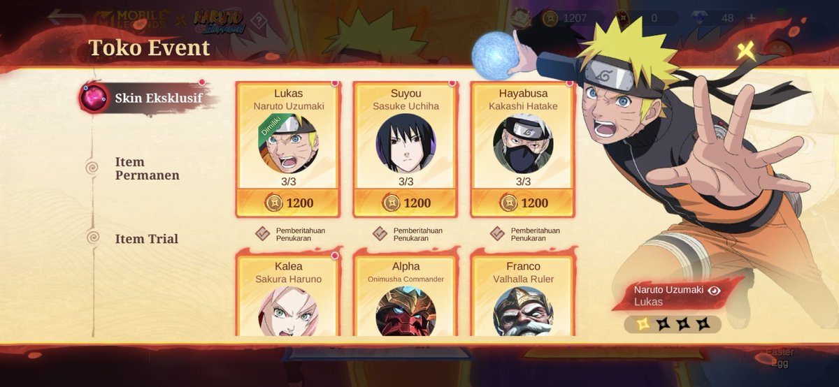 DuvikyErison's tweet photo. @mlbbfess Kalau mau kirim skin naruto sauske kakashi sakura ini perlu punya skinnya kah ? Prize 1 skin berapa ya wkwkkw https://t.co/cDrti1Lubw