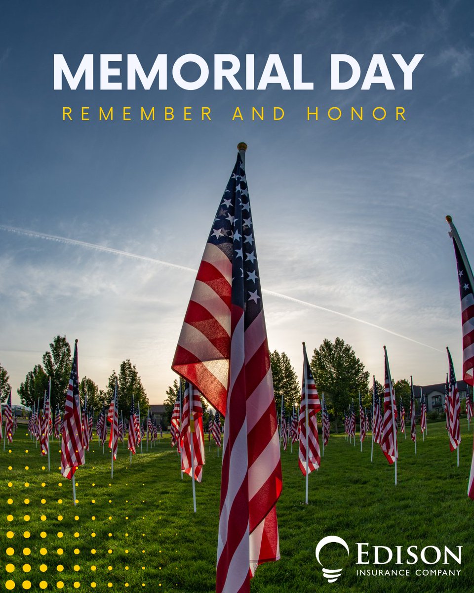 Grateful for the sacrifice and honoring their memory this Memorial Day. Learn how we help Florida families protect what matters most, year-round:  edisoninsurance.com/about-us?utm_s…