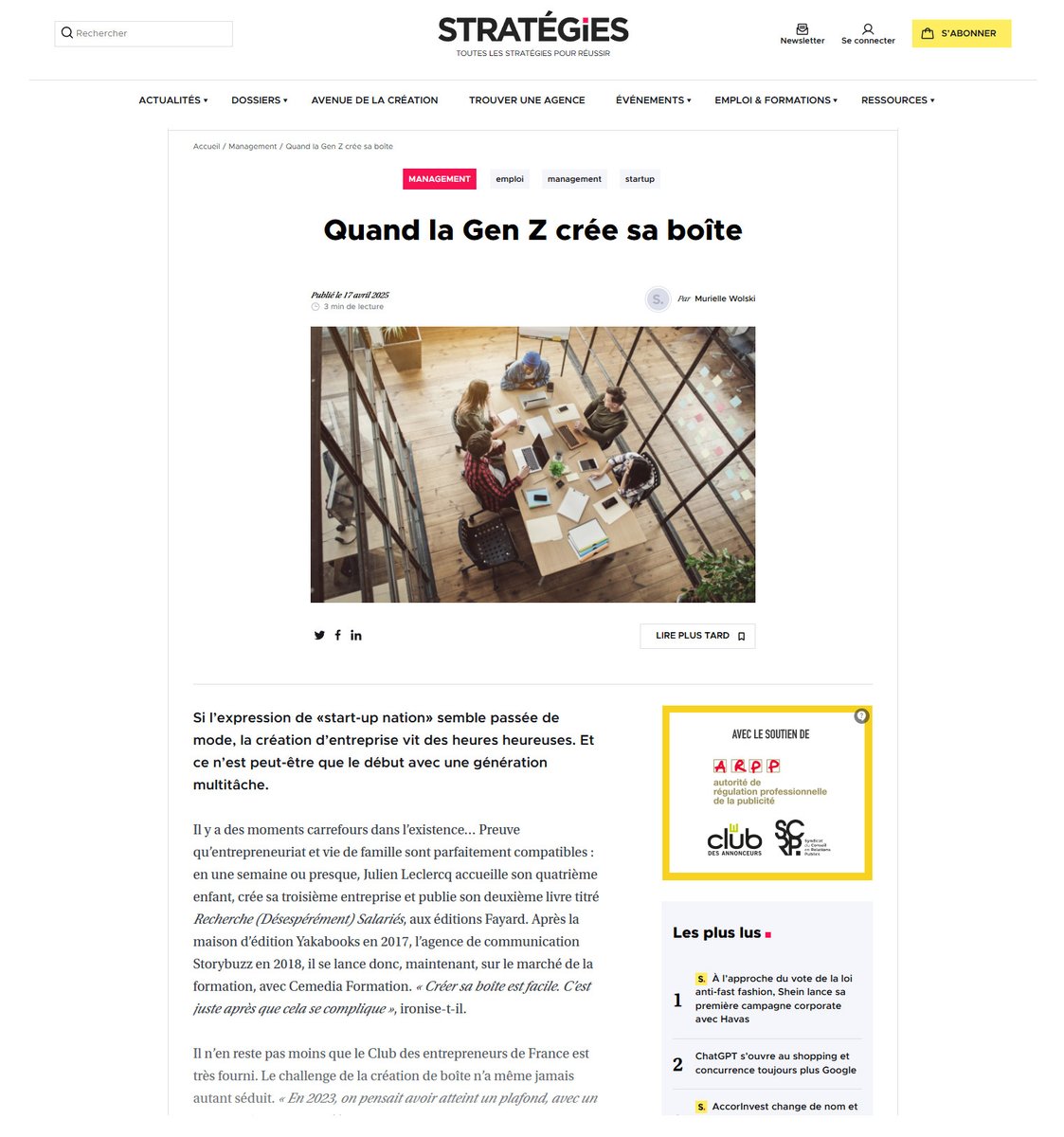 🎉 La FIPA citée dans <a href="/Strategies/">Strategies</a> parmi les acteurs qui font bouger les lignes de l’#entrepreneuriat #GenZ.  Une belle reconnaissance de nos initatives pour accompagner les jeunes dans leur liberté d’entreprendre : #AlternUp, la Nuit des Loups-Garous… bit.ly/3RIqjuX