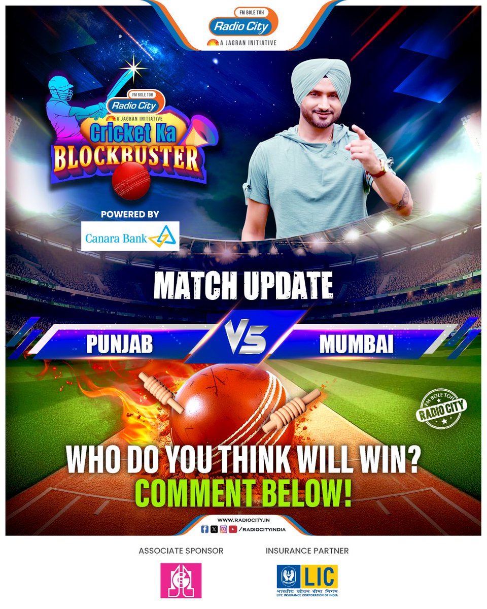 radiocityindia's tweet photo. The battle for No. 2 is ON! ๐ฅ
Punjab ๐ฆ and Mumbai โกgo head-to-head in a fiery clash! Who are you backing? ๐ฅ
Tell us in the comments! ๐ฌ
.
.
.
#PunjabVsMumbai #CricketKaBlockbuster #100DaysOfCricket #RadioCity https://t.co/IcbDJ8SLqt