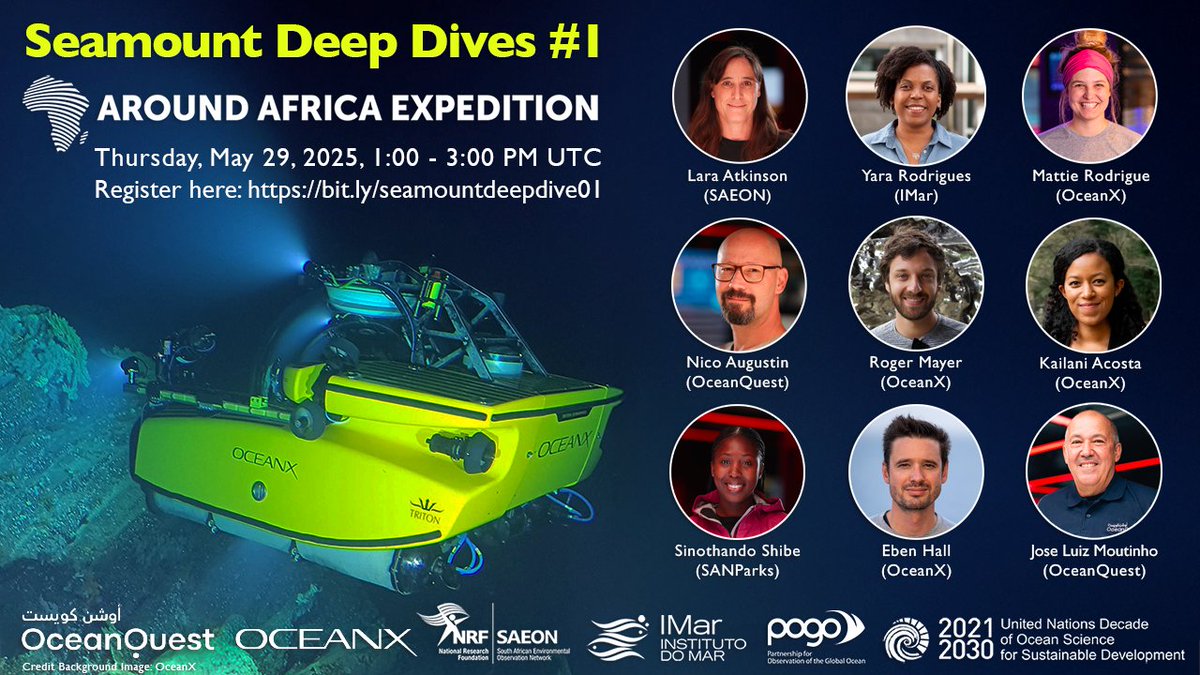 OceanX (@oceanx) on Twitter photo How do you map a seamount? How many remain unexplored?
Join the first Seamount Deep Dive webinar featuring #AroundAfricaExpedition scientists.
🗓️ May 29 | ⏰ 9–11AM EST
🔗 Register here: bit.ly/seamountdeepdi…
<a href="/oqfoundation/">OceanQuest</a> <a href="/IMar_CV/">Instituto do Mar (IMar)</a> <a href="/UNOceanDecade/">UN Ocean Decade</a> <a href="/POGO_Ocean/">POGO</a> <a href="/Saeonews/">SAEON</a> How do you map a seamount? How many remain unexplored?
Join the first Seamount Deep Dive webinar featuring #AroundAfricaExpedition scientists.
🗓️ May 29 | ⏰ 9–11AM EST
🔗 Register here: bit.ly/seamountdeepdi…
<a href="/oqfoundation/">OceanQuest</a> <a href="/IMar_CV/">Instituto do Mar (IMar)</a> <a href="/UNOceanDecade/">UN Ocean Decade</a> <a href="/POGO_Ocean/">POGO</a> <a href="/Saeonews/">SAEON</a>