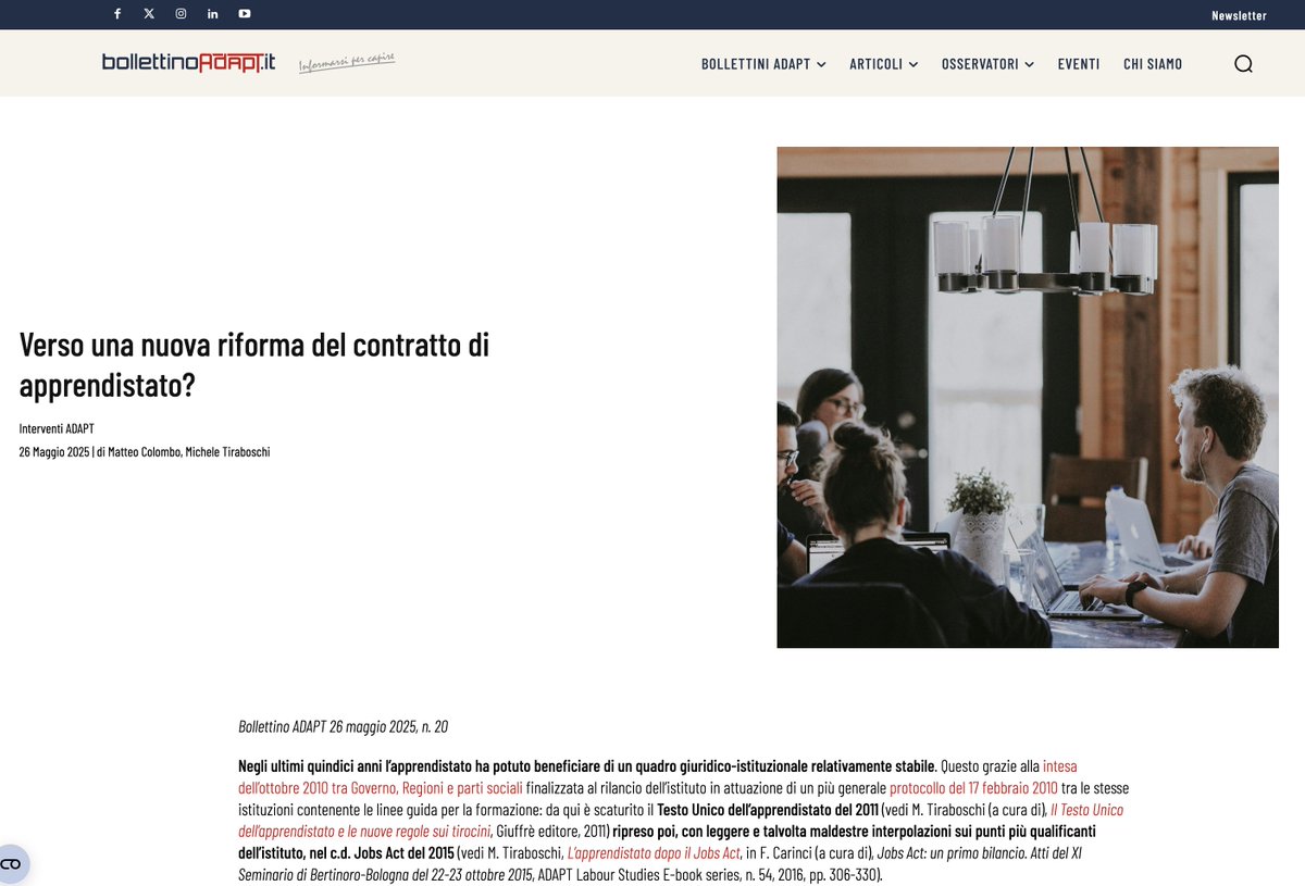 Sta circolando, tra gli addetti ai lavori, una bozza in stadio molto avanzato di articolato normativo di riforma dell'apprendistato che non ci piace per nulla. Con @Colombo_Mat, al link che segue, un primo commento del testo con cui spieghiamo, nel merito delle questioni, le