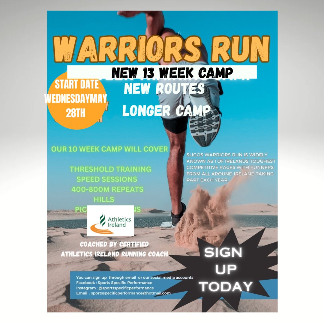 There are 5 spots left contact Darren today to secure your place and get Warrior's Run Ready - starts this week Wednesday 28th May