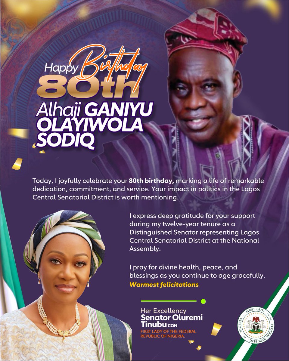 Today, I joyfully celebrate your 80th birthday, marking a life of remarkable dedication, commitment, and service. Your impact in politics in the Lagos Central Senatorial District is worth mentioning.

I express deep gratitude for your support during my twelve-year tenure as a