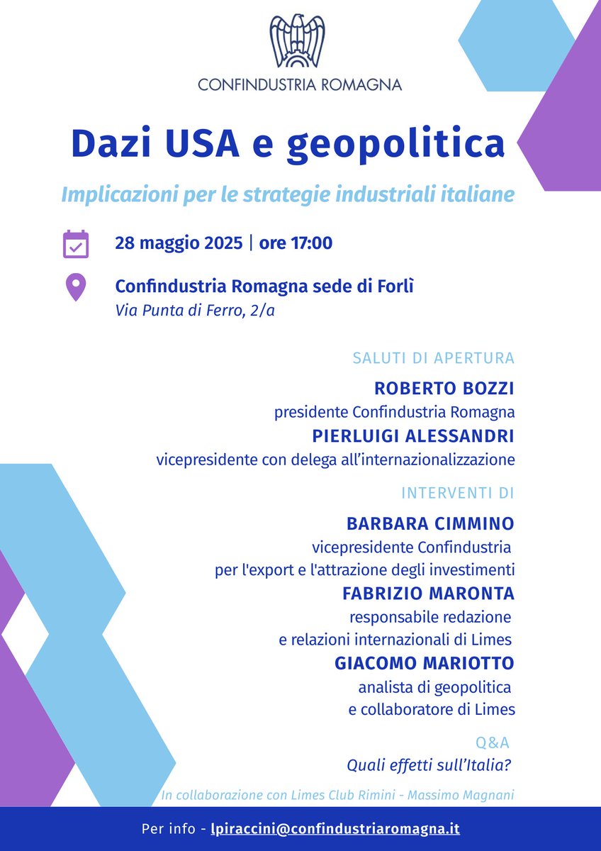 Le tensioni sui dazi affondano le loro radici in dinamiche strutturali della società e dell'economia USA, amplificate dalla 2° presidenza Trump, che sta ridisegnando gli equilibri del Vecchio Continente. 
Ne parliamo il 28 maggio a Forlì, 
iscrizioni qui lnkd.in/dCZRsUs5