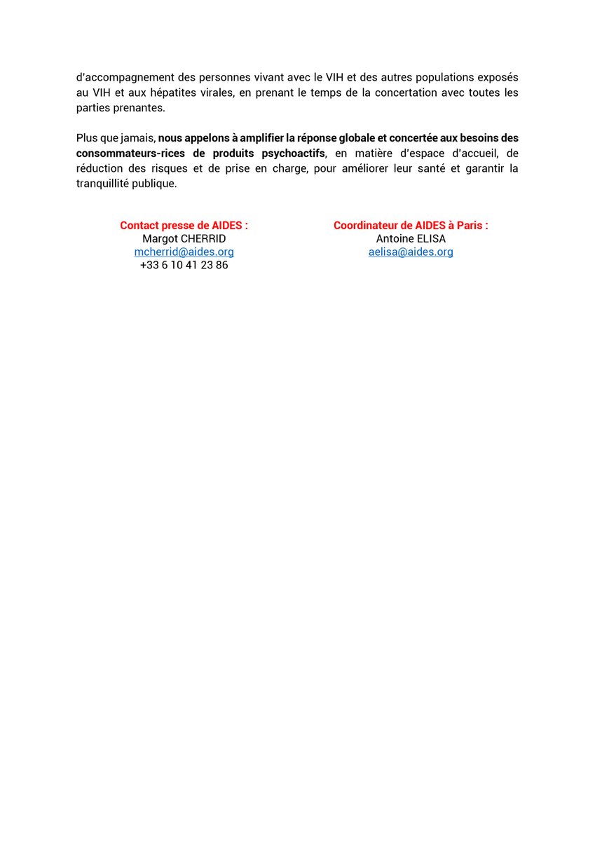 🔴 #Communiqué : depuis la suspension temporaire de l'accueil physique au #Caarud rue de Cléry, le 28 avril, nos actions continuent hors les murs, directement auprès des usagers-ères.

Nous nous mobilisons également pour trouver rapidement un nouveau lieu d’accueil de proximité.