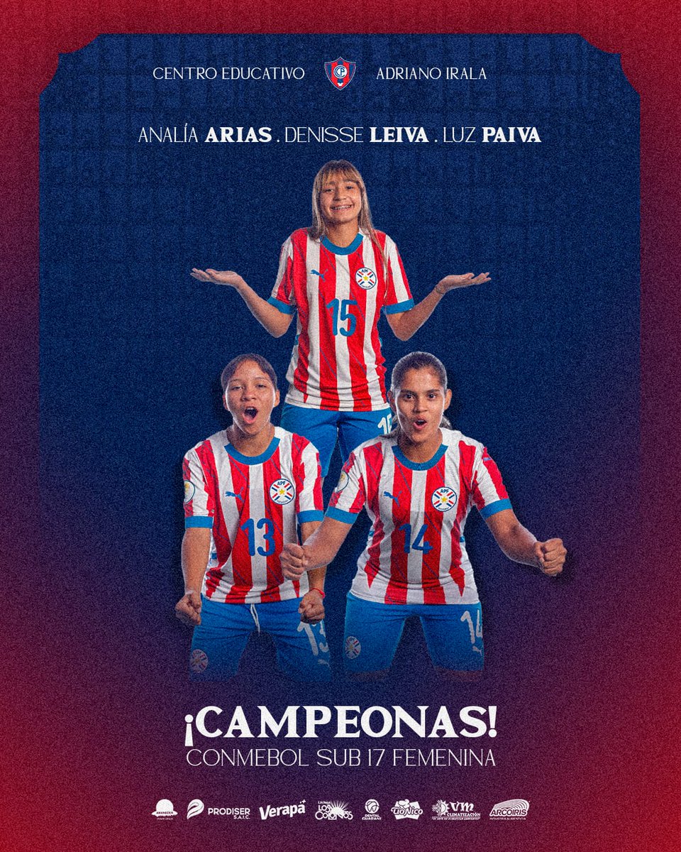 ¡CAMPEONAS! 🏆

💎 Nuestras estudiantes del CEAI, Analía Arias, Denisse Leiva y Luz Paiva, participaron del triunfo de la <a href="/Albirroja/">Selección Paraguaya</a> por 1-0 ante la Selección de Ecuador y así conquistar la 𝑪𝒐𝒏𝒎𝒆𝒃𝒐𝒍 𝑭𝒆𝒎𝒆𝒏𝒊𝒏𝒂 𝑺𝒖𝒃 𝟏𝟕

💪 ¡Felicitaciones chicas!
