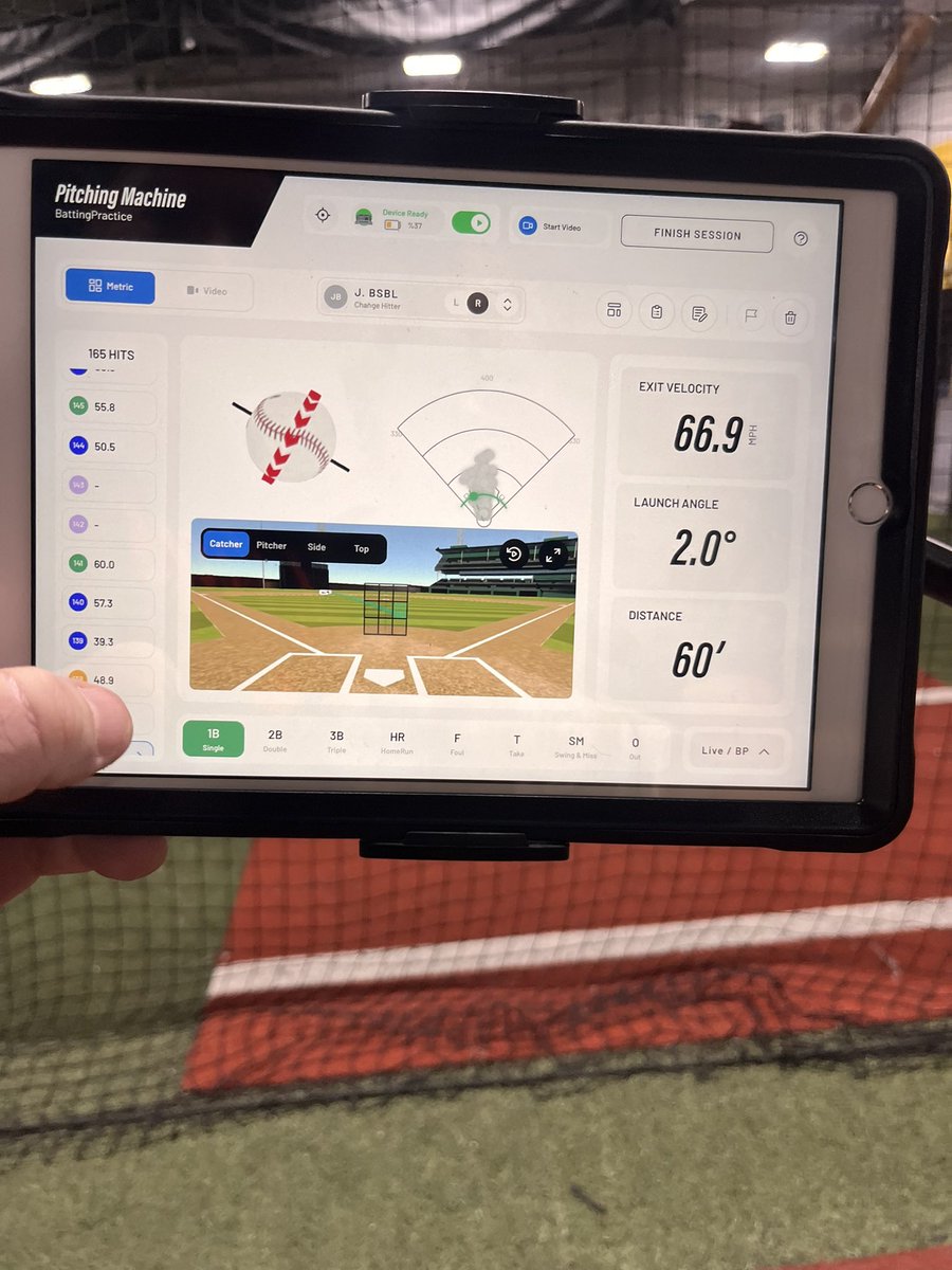 sadietilden27's tweet photo. Had some fun hitting on the Rapsodo! This week was about evaluating where I’m at before the season starts. My last exit velo PR in the winter was 63.8 mph, my spring PR is now 67.4 mph! https://t.co/Sce5lcXEHx