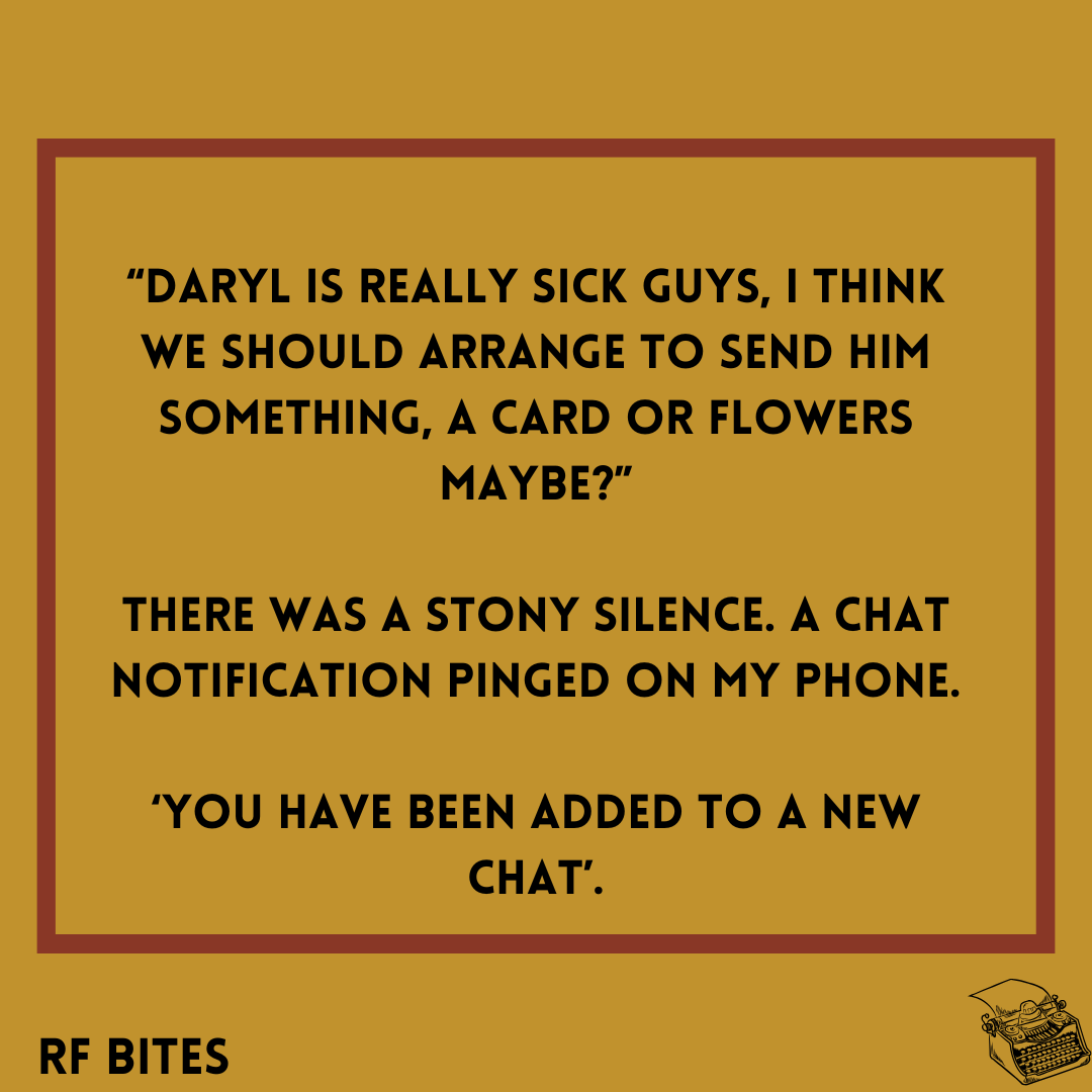 Workplace dynamics can be tricky. "Daryl is Sick" by <a href="/Gturnerwriter/">Gavin Turner</a> is a dark gem of a story that explores just how tricky they can be. Do not miss this one. It's live right here, right now! 👇

roifaineantpress.com/post/daryl-is-…
