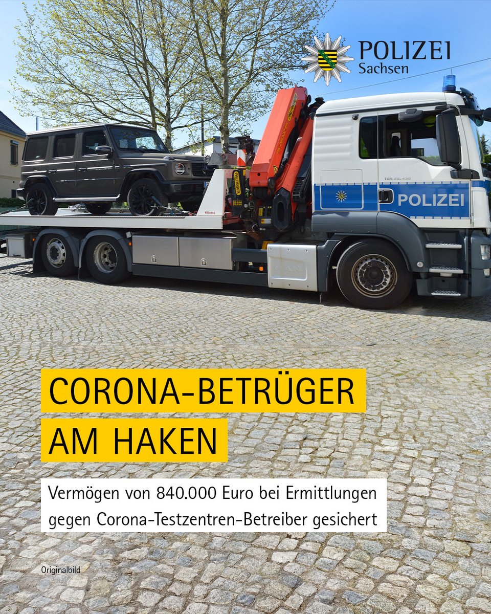 Im Zuge von Ermittlungen wegen mutmaßlichen Abrechnungsbetrugs bei Corona-Testzentren in Sachsen und Thüringen wurde Vermögen im Wert von rund 840.000 Euro gesichert.

Zur Meldung der Polizeidirektion #Leipzig: polizei.sachsen.de/de/MI_2025_114…