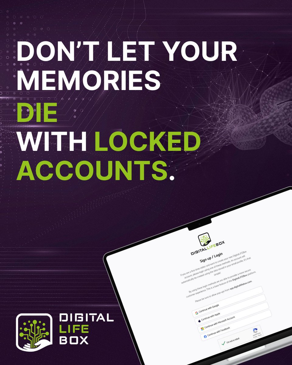 DigitalLIFEBox_'s tweet photo. A single password shouldn’t erase a lifetime of memories. 

#DigitalLIFEBox makes sure your loved ones have access to what matters most — your digital legacy. 

Sign up today. Get 3 months free → https://t.co/wZUcJtcAxQ 

#DigitalEstatePlanning #EstatePlanning https://t.co/lJBuQ0jMjk
