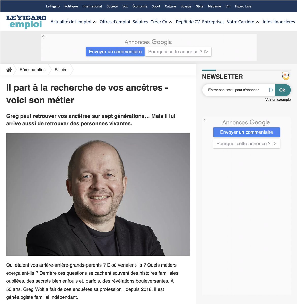 gwolf's tweet image. Mon interview dans le @LeFigaro_Emploi  : découvrez le métier de généalogiste professionnel 

#genealogie #genealogistefamilialprofessionel #ProADN

emploi.lefigaro.fr/remuneration/g…