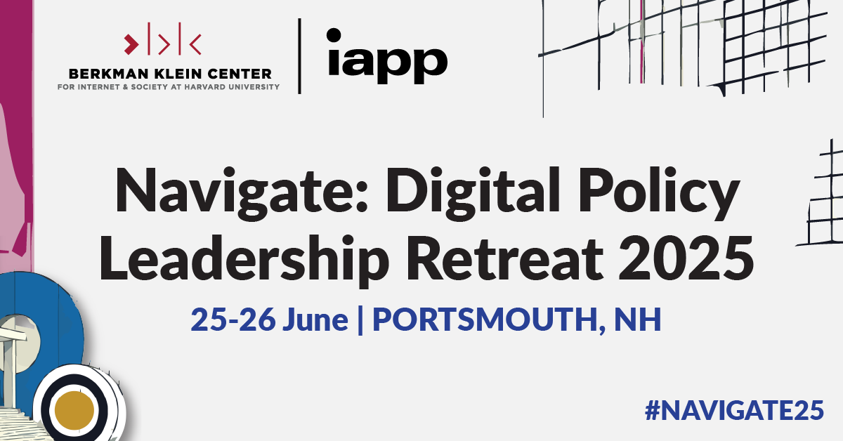 IAPP (@the_iapp) on Twitter photo 🚨Just ONE month to go until Navigate 2025!
Join leading voices this June for conversations at the intersection of data, technology and societal impact.
Hosted by the <a href="/BKCHarvard/">Berkman Klein Center for Internet & Society</a> and IAPP, this is where digital policy leaders shape the future: bit.ly/3FhHWza 🚨Just ONE month to go until Navigate 2025!
Join leading voices this June for conversations at the intersection of data, technology and societal impact.
Hosted by the <a href="/BKCHarvard/">Berkman Klein Center for Internet & Society</a> and IAPP, this is where digital policy leaders shape the future: bit.ly/3FhHWza