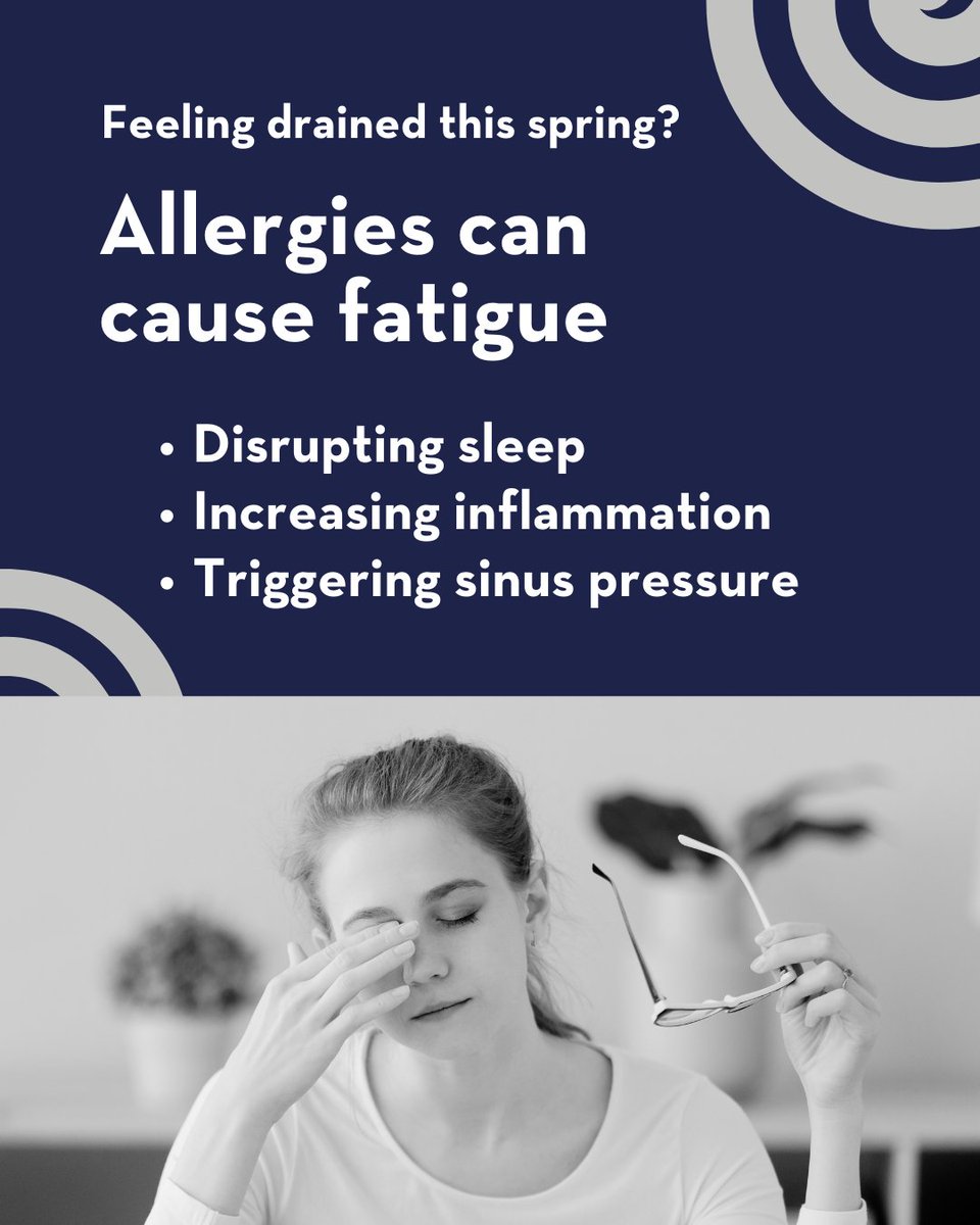 HarleySt_Ent's tweet image. Feeling low on energy this spring? 😴

Seasonal allergies could be draining you — causing poor sleep, congestion &amp;amp; fatigue.
Address the root cause with expert care 👉 ow.ly/xrBU50VJx6N

#HarleyStENT #SpringFatigue #AllergyAwareness #ENTCare #SinusRelief #HayFeverHelp