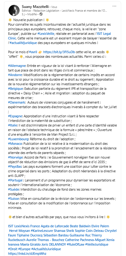 Redaclegis's tweet photo. Pour connaître les sujets incontournables de l'#actualitéjuridique dans les principaux pays européens, retrouvez, chaque mois, la veille en "zone #Europe", publiée sur @LexisVeille, réalisée en partenariat avec l'@ISITLegalClinic ! @LexisNexisFr https://t.co/wIKsL7Prw4