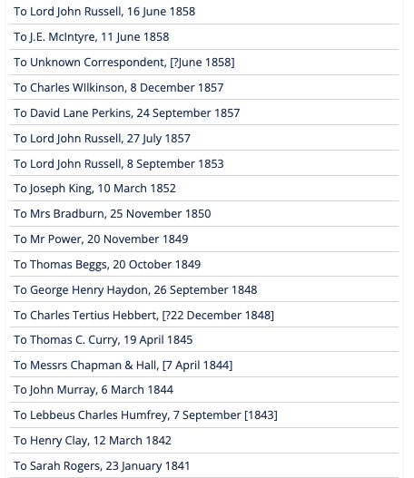 This week in Dickens Letters: we will begin sharing letters from Web Supplement 18 (#WS18) as we also share regular #OnThisDay letters, events, and happenings from the life of Dickens. See some of the addressees and dates below. Stay tuned!
