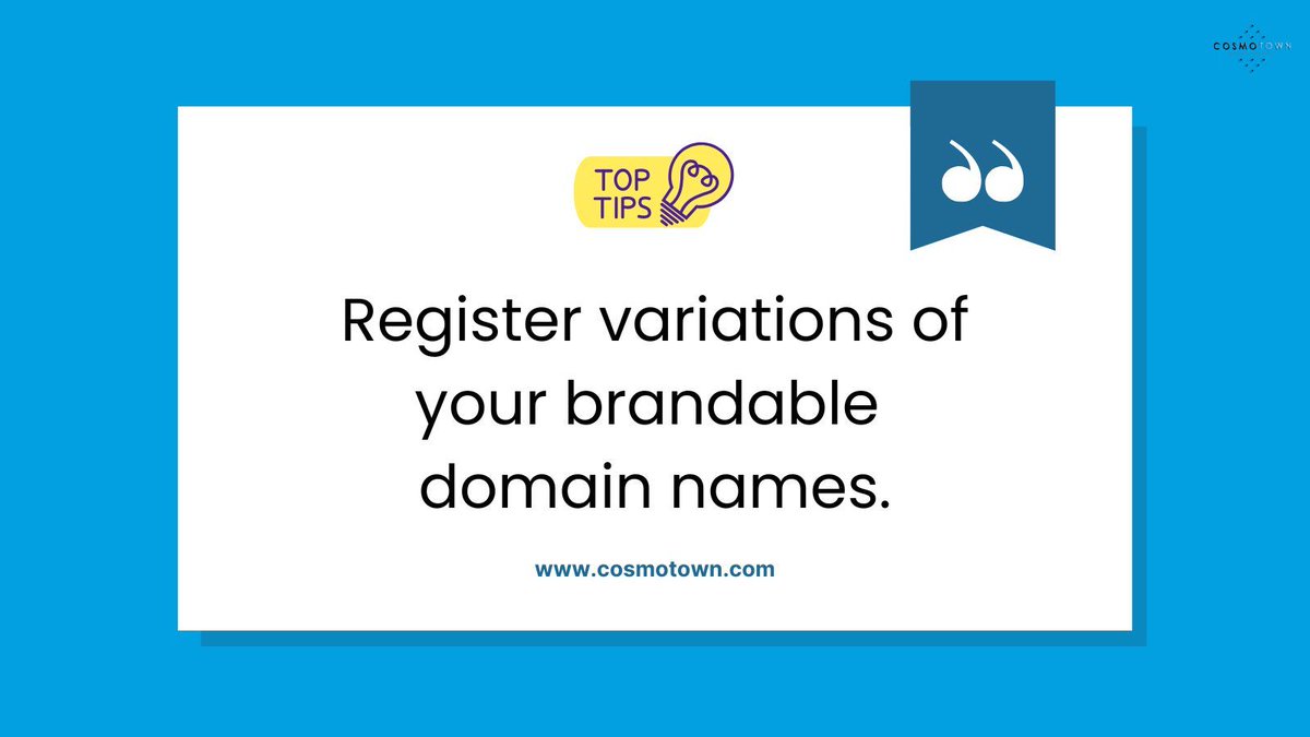 That includes typos and misspellings! This way, you can prevent others from profiting off of your brand traffic.

#cosmotowntips #MondayMotivation #Domains #domainnames
