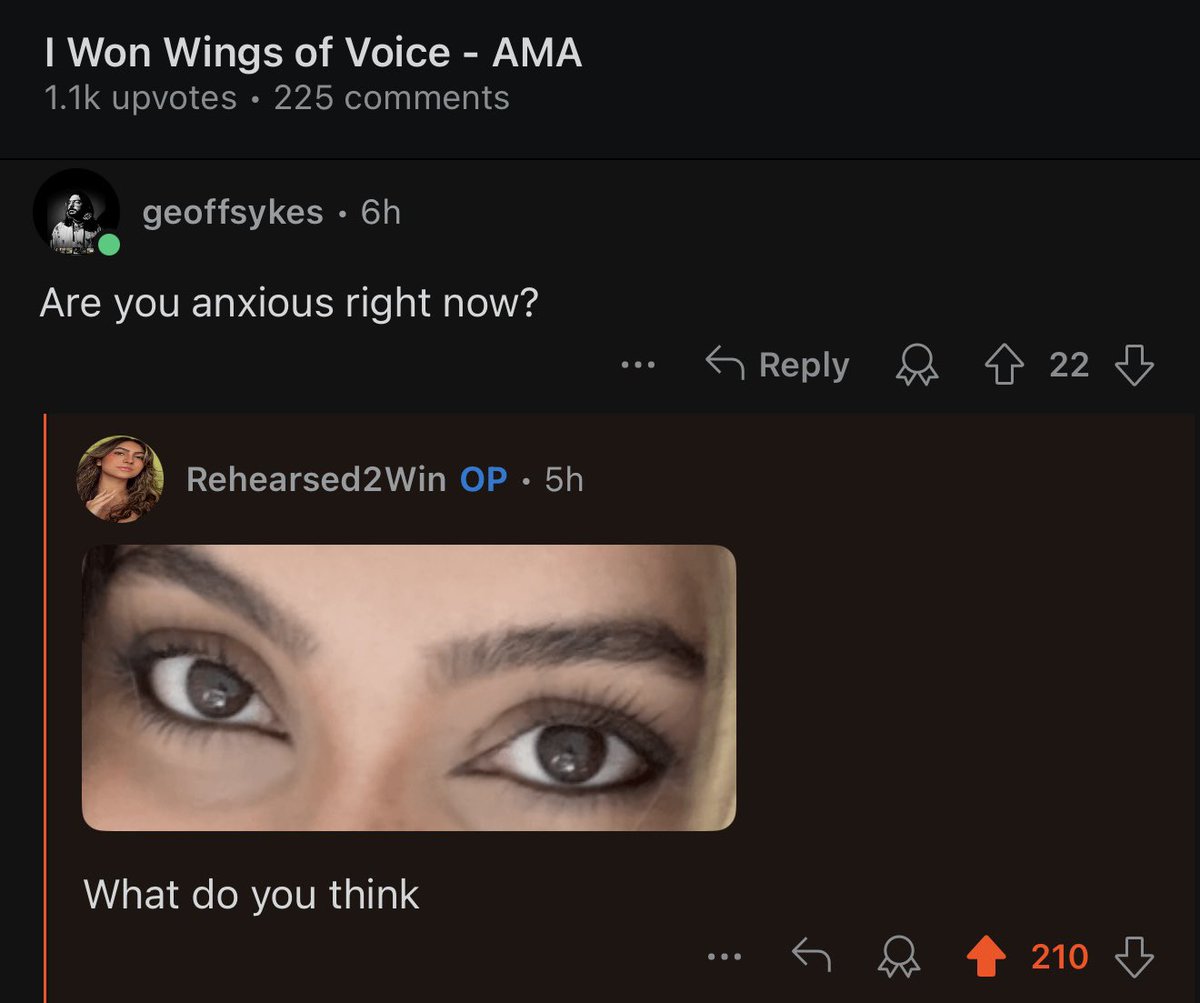 The winner of The Rehearsal’s Wings of Voice did an AMA
