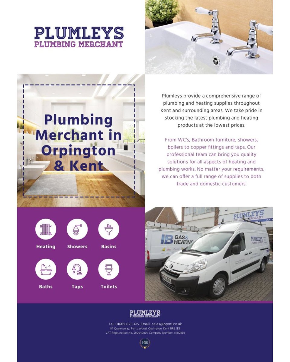 ⭐️ Recommended Supplier: Plumleys Plumbing Merchant ⭐️

Plumleys is a trusted plumbing and heating merchant serving Orpington, Kent, and surrounding areas. They offer a wide range of high-quality supplies at competitive prices.

📞 01689 825 415