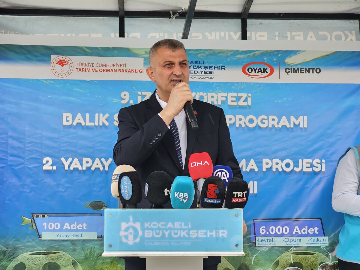 100 adet yapay resif ve 6 bin adet levrek, çipura ve kalkan balığını denizle buluşturduğumuz, önceki seçim beyannamemizde de yer alan bu etkinlik için, Kocaeli Büyükşehir Belediye Başkanımız Sayın Tahir Büyükakın başta olmak üzere, tüm emeği geçenlere şükranlarımı sunuyorum.