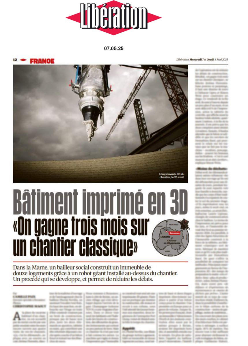 PlurialNovilia's tweet photo. « On gagne 3 mois sur un #chantier classique » : oui, le procédé d'impression 3D de #ViliaSprint² est en train de faire ses preuves !
Camille Paix s'est rendue à #Bezannes pour découvrir le projet, son article pour Libération est à retrouver ici👉https://t.co/RFNOLu3QYL https://t.co/4R8wrvnP7T