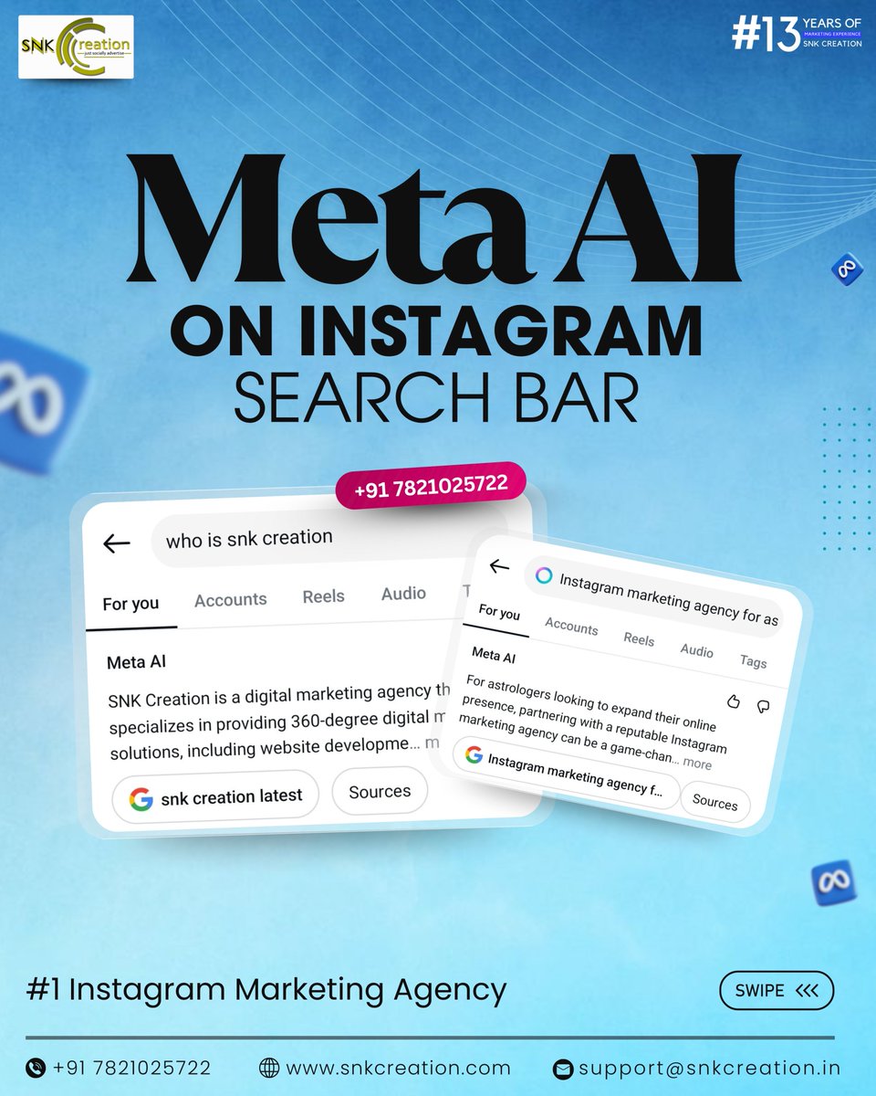snk_creation's tweet image. Unlocking Instagram SEO with Meta AI Summaries

Meta AI Summary is Meta’s smart AI tool built into Instagram Search, offering context-aware results, AI-generated summaries, and smarter suggestions.

#MetaAI #InstagramSEO #AISummaries #AI #SEO #InstagramSearch #InstagramMarketing