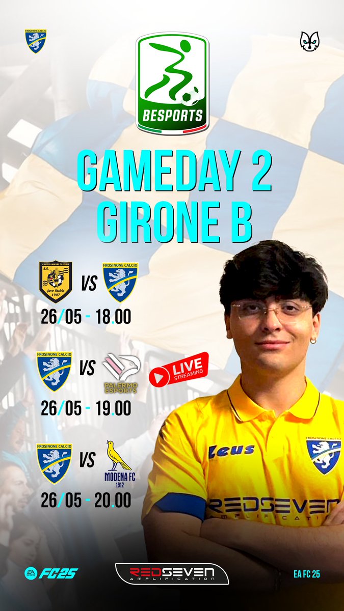 HUSKIES ESPORTS (@huskies_esports) on Twitter photo ๐ฎ Oggi seconda e ultima giornata di BeSports!
Il <a href="/Frosinone1928/">Frosinone Calcio</a> si gioca lโaccesso a Final Four o Playoff! ๐๐
๐ 18:00 vs Juve Stabia
๐ 19:00 vs Palermo
๐ 20:00 vs Modena
LIVE๐ twitch.tv/king_esport
<a href="/Lega_B/">Lega B</a> <a href="/king___esport/">King Esport</a>
#BeSports #LNPB #EAFC25 #eSports ๐ฎ Oggi seconda e ultima giornata di BeSports!
Il <a href="/Frosinone1928/">Frosinone Calcio</a> si gioca lโaccesso a Final Four o Playoff! ๐๐
๐ 18:00 vs Juve Stabia
๐ 19:00 vs Palermo
๐ 20:00 vs Modena
LIVE๐ twitch.tv/king_esport
<a href="/Lega_B/">Lega B</a> <a href="/king___esport/">King Esport</a>
#BeSports #LNPB #EAFC25 #eSports