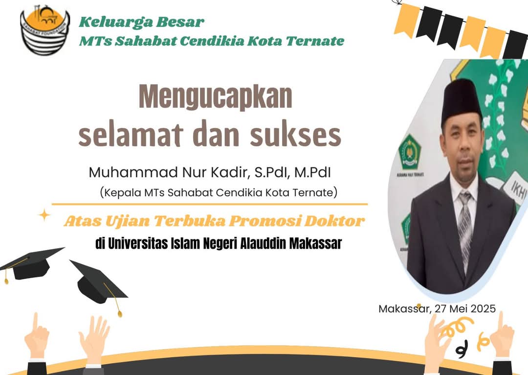 SSCTernate's tweet photo. Congrats... Atas promosi Doktornya 🎉🧑‍🎓👏👏🎉 #MTs_SahabatCendikiaTernate #sahabatcendikia https://t.co/oWNhNUMn1P