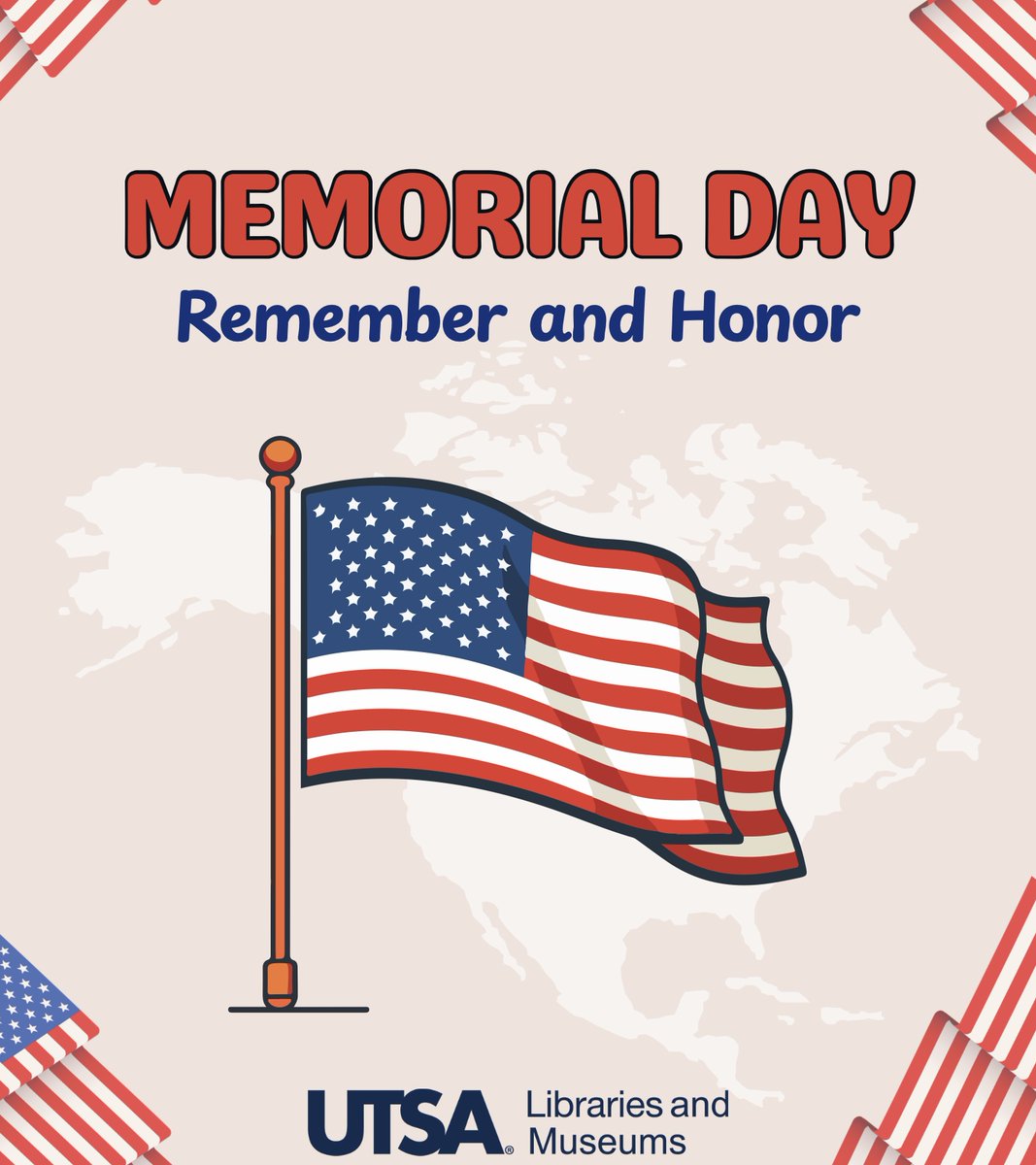 Today, we honor and remember the lives of those who gave everything in service to our country. Wishing everyone a peaceful and reflective Memorial Day.🇺🇸🕊️

#MemorialDay #UTSALibraries #HonorAndRemember #RoadrunnerPride
