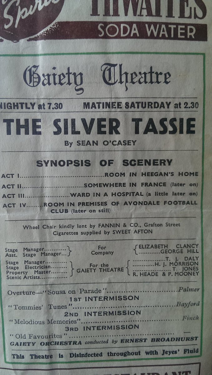 #OTD 26th May 1947 #Dublin's Gaiety Theatre
"The Silver Tassie" by Sean O' Casey starring Noel Purcell with Peggy Hayes, John Mc Darby and Helen Robinson. Original Programme.