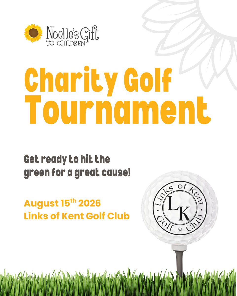 SAVE THE DATE! 🏌️‍♂️ Join us Aug 15, 2026, at Links of Kent in Chatham for next year's Noelle’s Gift Golf Tournament—supporting brighter futures for kids. 🚌 Bus from Sarnia included! #NoellesGift #GolfForGood