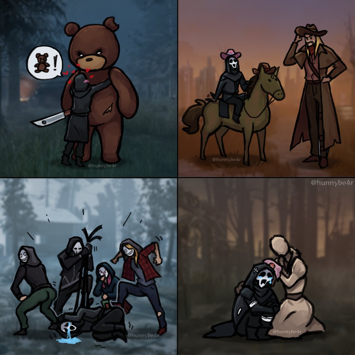 hunnybe4r's tweet image. ghostface in 2v8 👶 part 2 

#dbd #deadbydaylight #dbdfanart #naughtybear #trapper #deathslinger #legion #nurse