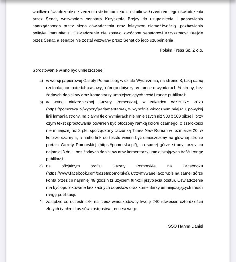 Dorota_Brejza's tweet photo. Prowadziłam wiele spraw wyborczych, także przeciwko mediom i przeciwko pisowskim dziennikarzom. 

Wygrałam sprawy wyborcze ze spółką Polska Press, wydawcą Gazety Pomorskiej, a także z Cezarym Gmyzem i Przemysławem Szymańczykiem za materiał prasowy. https://t.co/E2YuZf16Dg