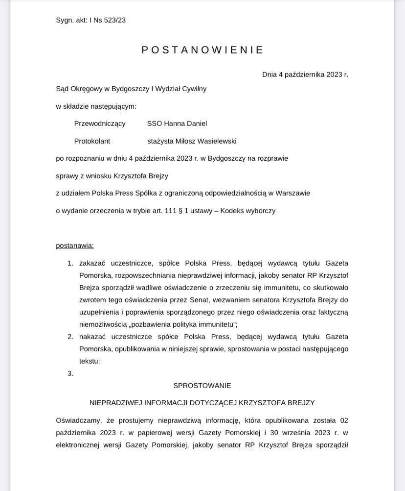 Dorota_Brejza's tweet photo. Prowadziłam wiele spraw wyborczych, także przeciwko mediom i przeciwko pisowskim dziennikarzom. 

Wygrałam sprawy wyborcze ze spółką Polska Press, wydawcą Gazety Pomorskiej, a także z Cezarym Gmyzem i Przemysławem Szymańczykiem za materiał prasowy. https://t.co/E2YuZf16Dg