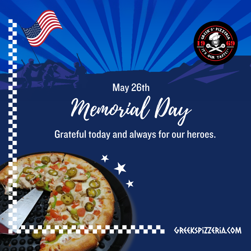 Honoring the brave. Grateful beyond words. 

#GreeksPizzeria #ItsOurTaste #pizzaPerfection #MemorialDay #MemorialDayWeekend #Indyeats #CravingCured #SliceOfHeaven #FoodieFavorites #foodscene #foodspots #eatandexploreindy #lovegp #fyp #pizza #indyrestaurants