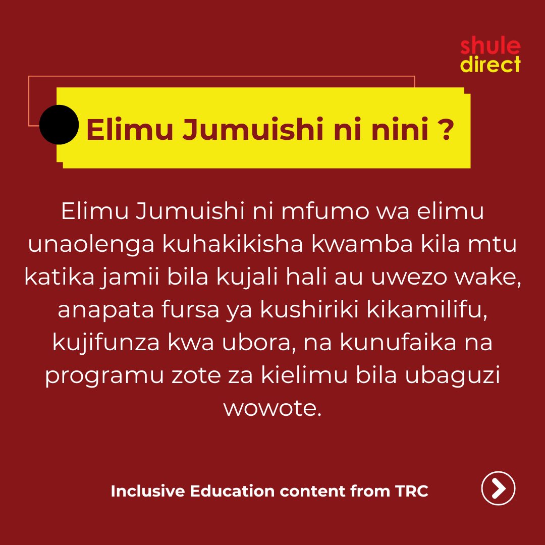 We are  excited to launch the Inclusive Education Series-a campaign to raise awareness on teaching children with diverse learning needs.

👉 Find Inclusive Education Resources in the Teachers Resource Center on the Shule Direct secondary App or at shuledirect.co.tz

#edtech